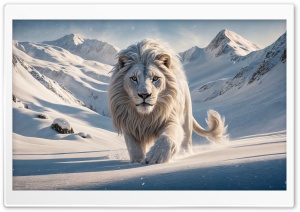 Beautiful White Lion Walking in Snow Ultra HD Wallpaper for 4K UHD Widescreen Desktop, Lockscreen, Screensaver, TV, Tablet, Smartphone