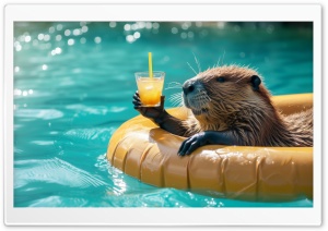 Beaver, Funny, Summer, Vacation, Relaxation, Cocktail, Having Fun 4K UHD Wallpaper for Widescreen and UltraWide Desktop, UltraHD TV, Smartphone, Tablet