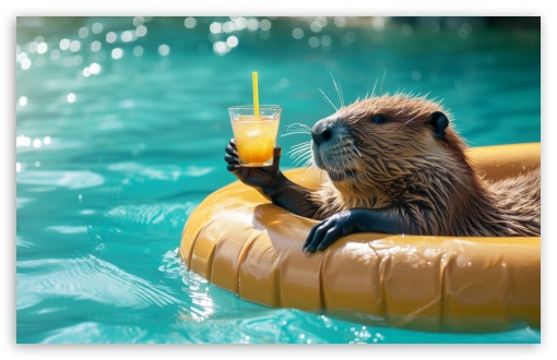 Beaver, Funny, Summer, Vacation, Relaxation, Cocktail, Having Fun UltraHD Wallpaper for UHD 16:9 ; HD 16:9 ; UltraWide 21:9 24:10 ; Widescreen 16:10 5:3 ; Fullscreen 4:3 5:4 3:2 ; Tablet 1:1 ;