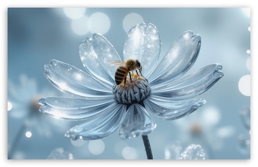 Bee on a Glass Flower Digital Art UltraHD Wallpaper for UHD 16:9 ; HD 16:9 ; UltraWide 21:9 24:10 32:9 32:10 ; Widescreen 16:10 5:3 ; Fullscreen 4:3 5:4 3:2 ; Tablet 1:1 ; Dual 16:10 5:3 16:9 4:3 5:4 3:2 ; Triple 16:10 5:3 16:9 4:3 5:4 3:2 ;