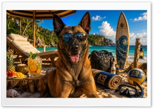 Belgian Malinois Dog on the Beach 4K UHD Wallpaper for Widescreen and UltraWide Desktop, UltraHD TV, Smartphone, Tablet