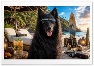 Belgian Sheepdog on the Beach 4K UHD Wallpaper for Widescreen and UltraWide Desktop, UltraHD TV, Smartphone, Tablet