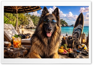 Belgian Tervuren Dog on the Beach 4K UHD Wallpaper for Widescreen and UltraWide Desktop, UltraHD TV, Smartphone, Tablet