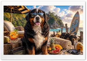Berner Sennenhund Dog on the Beach 4K UHD Wallpaper for Widescreen and UltraWide Desktop, UltraHD TV, Smartphone, Tablet