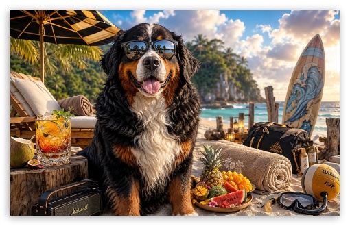Berner Sennenhund Dog on the Beach UltraHD Wallpaper for Widescreen 16:10 ;