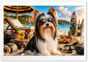 Biewer Terrier Dog on the Beach 4K UHD Wallpaper for Widescreen and UltraWide Desktop, UltraHD TV, Smartphone, Tablet