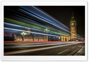 Big Ben Clock Tower Light Trails Night Ultra HD Wallpaper for 4K UHD Widescreen desktop, tablet & smartphone