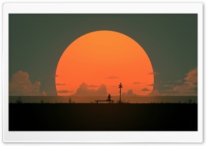 Big Sun, Sunset, Girl, Waiting, Bench, Silhouette 4K UHD Wallpaper for Widescreen and UltraWide Desktop, UltraHD TV, Smartphone, Tablet