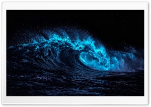 Bioluminescent Wave Crashing at Night 4K UHD Wallpaper for Widescreen and UltraWide Desktop, UltraHD TV, Smartphone, Tablet