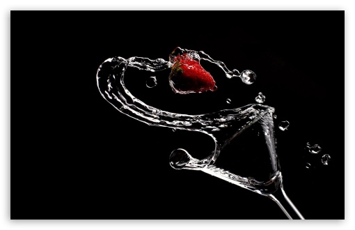 Black Background, water, glass, strawberry UltraHD Wallpaper for Widescreen 16:10 ;