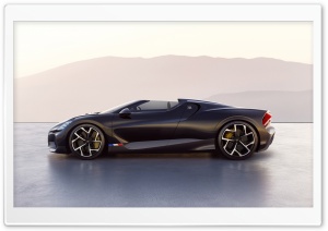 Black Bugatti W16 Mistral Sports Car, Side View, Aerodynamic Design 2024 Ultra HD Wallpaper for 4K UHD Widescreen desktop, tablet & smartphone