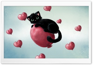 Black Cat And Heart Balloons Ultra HD Wallpaper for 4K UHD Widescreen desktop, tablet & smartphone