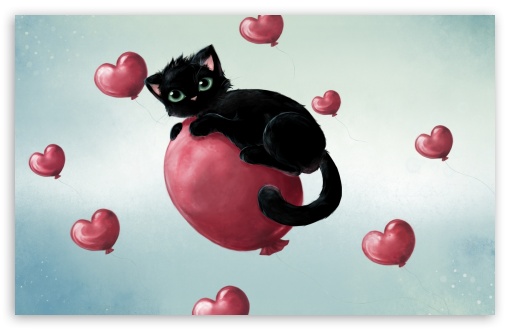 Black Cat And Heart Balloons UltraHD Wallpaper for Wide 16:10 5:3 Widescreen WHXGA WQXGA WUXGA WXGA WGA ; 8K UHD TV 16:9 Ultra High Definition 2160p 1440p 1080p 900p 720p ; Standard 3:2 Fullscreen DVGA HVGA HQVGA ( Apple PowerBook G4 iPhone 4 3G 3GS iPod Touch ) ; Mobile 5:3 3:2 16:9 - WGA DVGA HVGA HQVGA ( Apple PowerBook G4 iPhone 4 3G 3GS iPod Touch ) 2160p 1440p 1080p 900p 720p ;