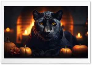 Black Panther Animal, Pumpkins, Autumn Season Ultra HD Wallpaper for 4K UHD Widescreen Desktop, Lockscreen, Screensaver, TV, Tablet, Smartphone