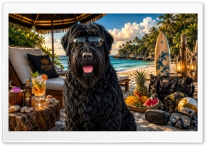 Black Russian Terrier Dog on the Beach 4K UHD Wallpaper for Widescreen and UltraWide Desktop, UltraHD TV, Smartphone, Tablet