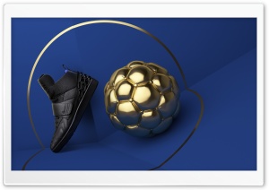 Black Shoe, Golden Ball Design, Blue Background Ultra HD Wallpaper for 4K UHD Widescreen desktop, tablet & smartphone