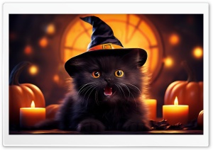 Black Witch Cat Halloween Ultra HD Wallpaper for 4K UHD Widescreen Desktop, Lockscreen, Screensaver, TV, Tablet, Smartphone