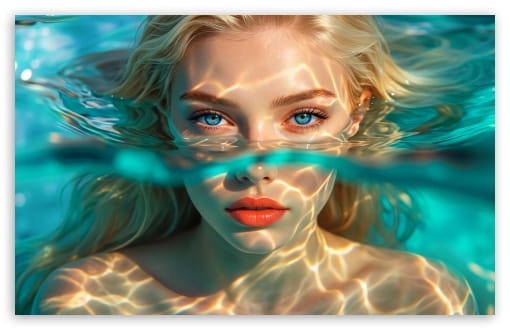 Blonde Girl in Crystal Clear Turquoise Water UltraHD Wallpaper for UHD 16:9 ; HD 16:9 ; UltraWide 21:9 24:10 32:9 32:10 ; Widescreen 16:10 ; Tablet 1:1 ; Mobile 9:16 9:19.5 9:20 9:21 ; Dual 16:10 16:9 ;