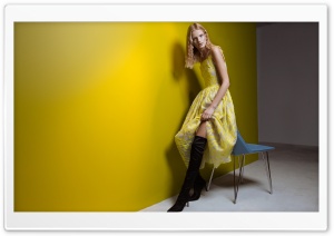 Blonde Girl in Yellow Dress, Over the Knee Boots Ultra HD Wallpaper for 4K UHD Widescreen desktop, tablet & smartphone