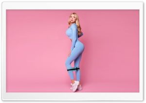 Blonde, Girl, Sportswear, Baby Blue, Pink, Gymwear, Feminine, Woman 4K UHD Wallpaper for Widescreen and UltraWide Desktop, UltraHD TV, Smartphone, Tablet
