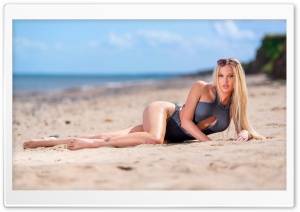 Blonde Girl, Swimsuit, Beach, Sand, Summer Holiday 4K UHD Wallpaper for Widescreen and UltraWide Desktop, UltraHD TV, Smartphone, Tablet