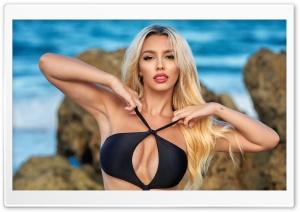Blonde Girl, Swimsuit, Vacation, Summer, Beach 4K UHD Wallpaper for Widescreen and UltraWide Desktop, UltraHD TV, Smartphone, Tablet