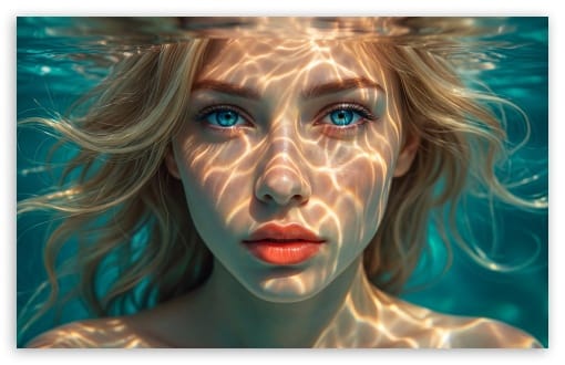 Blonde Girl Underwater Summer Portrait UltraHD Wallpaper for UHD 16:9 ; HD 16:9 ; UltraWide 21:9 24:10 32:9 32:10 ; Widescreen 16:10 ; Tablet 1:1 ; Mobile 9:16 ; Dual 16:10 16:9 ;