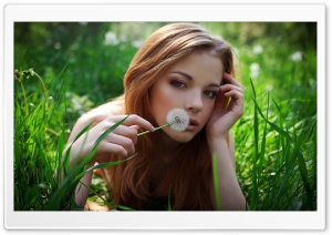 Blonde Smelling Dandelions Ultra HD Wallpaper for 4K UHD Widescreen Desktop, Lockscreen, Screensaver, TV, Tablet, Smartphone