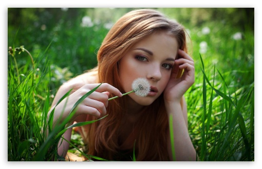 Blonde Smelling Dandelions UltraHD Wallpaper for HD 16:9 ; Widescreen 16:10 5:3 ; Fullscreen 4:3 5:4 3:2 ;