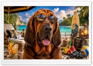 Bloodhound Dog on the Beach 4K UHD Wallpaper for Widescreen and UltraWide Desktop, UltraHD TV, Smartphone, Tablet