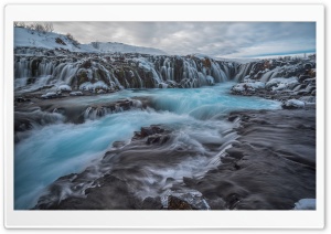 Blue Bruarfoss Waterfall, Winter, Iceland Ultra HD Wallpaper for 4K UHD Widescreen desktop, tablet & smartphone