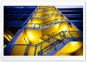 Blue Building, Yellow Stairs Ultra HD Wallpaper for 4K UHD Widescreen desktop, tablet & smartphone