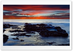 Blue Ocean And Orange Sunset Ultra HD Wallpaper for 4K UHD Widescreen desktop, tablet & smartphone