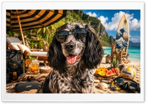 Blue Picardy Spaniel Dog on the Beach 4K UHD Wallpaper for Widescreen and UltraWide Desktop, UltraHD TV, Smartphone, Tablet