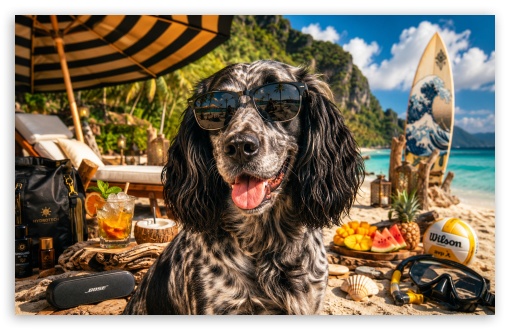 Blue Picardy Spaniel Dog on the Beach UltraHD Wallpaper for Widescreen 16:10 ;