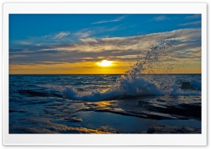 Blue Wave Splash And Yellow Sunlight Ultra HD Wallpaper for 4K UHD Widescreen desktop, tablet & smartphone