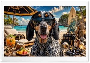 Bluetick Coonhound Dog on the Beach 4K UHD Wallpaper for Widescreen and UltraWide Desktop, UltraHD TV, Smartphone, Tablet