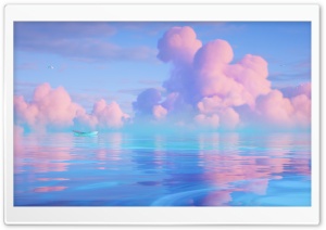 Boat, Blue Sea, Pink Clouds Ultra HD Wallpaper for 4K UHD Widescreen desktop, tablet & smartphone
