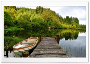 Boat In Green Lake With Wooden Bridge Ultra HD Wallpaper for 4K UHD Widescreen Desktop, Lockscreen, Screensaver, TV, Tablet, Smartphone