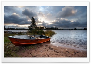 Boat On Wet Sand Beside Lake Ultra HD Wallpaper for 4K UHD Widescreen Desktop, Lockscreen, Screensaver, TV, Tablet, Smartphone