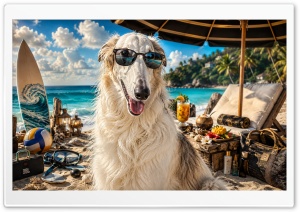 Borzoi Dog on the Beach 4K UHD Wallpaper for Widescreen and UltraWide Desktop, UltraHD TV, Smartphone, Tablet