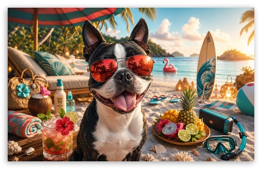 Boston Terrier Dog on the Beach UltraHD Wallpaper for Widescreen 16:10 ;