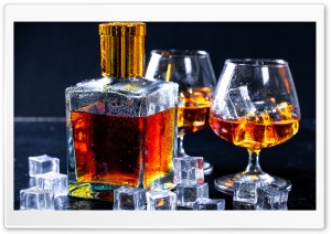 Bottle of Cognac, Glasses, Ice Cubes Ultra HD Wallpaper for 4K UHD Widescreen desktop, tablet & smartphone