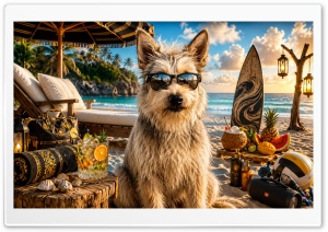 Bouvier des Ardennes Dog on the Beach 4K UHD Wallpaper for Widescreen and UltraWide Desktop, UltraHD TV, Smartphone, Tablet