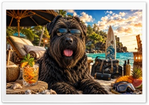 Bouvier des Flandres Dog on the Beach 4K UHD Wallpaper for Widescreen and UltraWide Desktop, UltraHD TV, Smartphone, Tablet