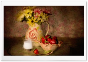 Bowl Of Strawberries, Vintage Ultra HD Wallpaper for 4K UHD Widescreen desktop, tablet & smartphone