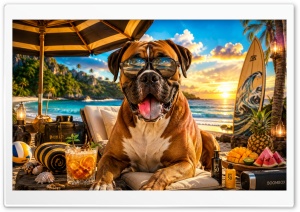 Boxer Dog on the Beach 4K UHD Wallpaper for Widescreen and UltraWide Desktop, UltraHD TV, Smartphone, Tablet