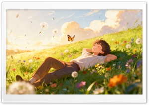 Boy Relaxing on a Sunlit Meadow 4K UHD Wallpaper for Widescreen and UltraWide Desktop, UltraHD TV, Smartphone, Tablet