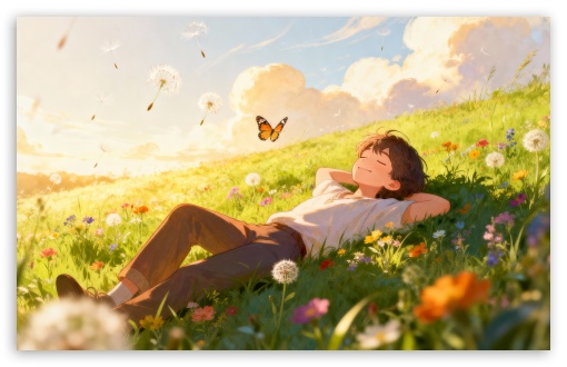 Boy Relaxing on a Sunlit Meadow UltraHD Wallpaper for UHD 16:9 ; HD 16:9 ; UltraWide 21:9 24:10 32:9 32:10 ; Widescreen 16:10 5:3 ; Fullscreen 4:3 5:4 3:2 ; Tablet 1:1 ; Mobile 9:16 9:19.5 9:20 10:16 2:3 3:5 3:4 ; Dual 16:10 5:3 16:9 4:3 5:4 3:2 ;