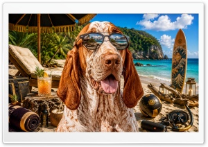 Bracco Italiano Dog on the Beach 4K UHD Wallpaper for Widescreen and UltraWide Desktop, UltraHD TV, Smartphone, Tablet